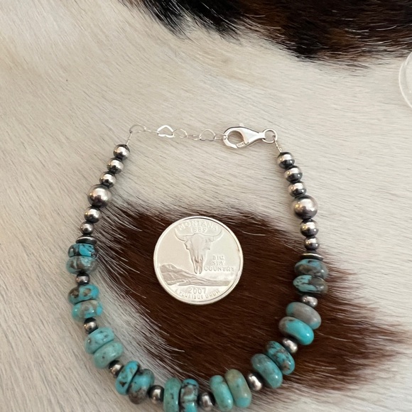 ❤️ Bracelet 925 Desert Pearls, Saucers, Kingman Turquoise  7.5”+1”Ext Unisex - Picture 5 of 8